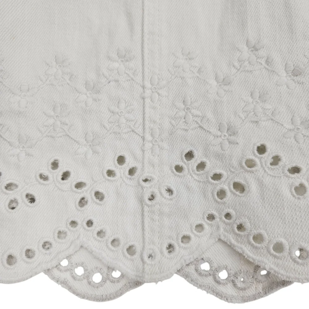 J.CREW Denim Straight Mini Skirt White Floral Embroidered Heart Scalloped Hem 25